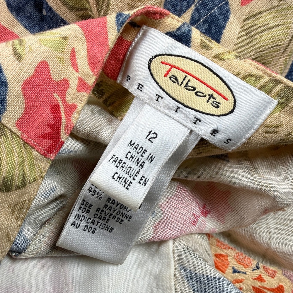 VTG Talbots Petites Floral Linen Pants Women 12P Tropical Straight Coastal 90s - Picture 3 of 12